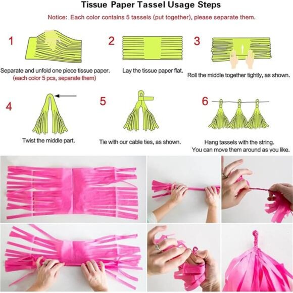 Hot Pink Light Pink Tassel Garland Tissue Paper Party Decorations DIY Banner Kit - Picture 3 of 5